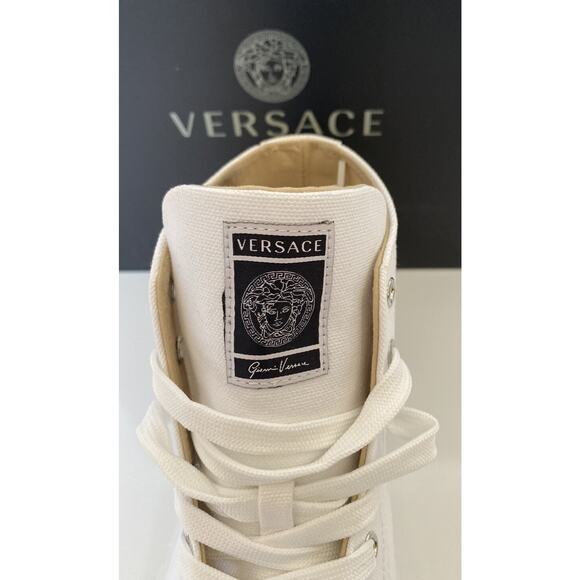 Versace White Palladium High-top Canvas Sneakers 12.5 US (45.5 Euro) DSU8403 - Picture 5 of 12